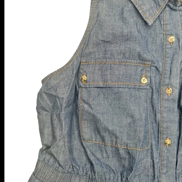 Women's Denim Sleeveless Mini Shirtdress Ava & Viv Dark denim Wash - Picture 7 of 10